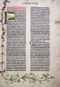 Prologue folio with gold and green letter 