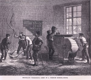Prussians threshing corn in a French school room, Cassells History of the War between France and Germany published by Cassell and Company Limited, c.1890 by German School