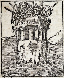Rats attacking a tower - 16th century German engraving by German School