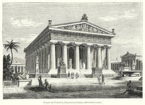 Reconstruction of the Ancient Greek Temple of Poseidon, Paestum, Italy by German School