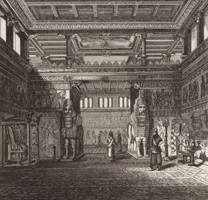 Reconstruction of the Hall of an Assyrian King (Illustration for Bilder-Atlas)