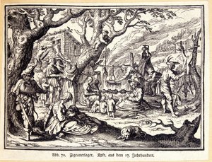 Rural people in the Middle Ages. German engraving of the 18th century. Anonymous. Bibl. of the Deco Arts.