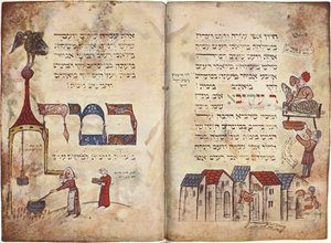 Sacrifice of the Passover Lamb and Passage from Rabbi Akiva, Exodus 12, Verse 22, Haggadah by German School
