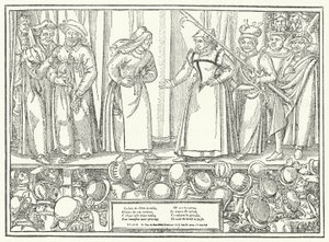Scene from a play in a late medieval theatre