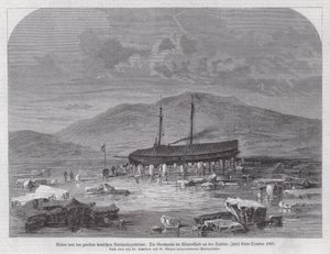 Schooner Germania at Sabine Island off the east coast of Greenland, second German North Polar Expedition, late October 1869 by German School
