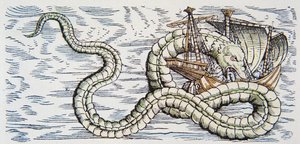 Sea serpent attacks a ship by German School