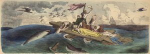 Shipwreck Survivors Adrift on a Raft in the South Seas (Coloured Engraving)
