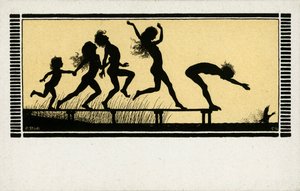 Silhouette of Children Diving into a Lake by German School