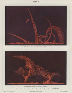 Solar prominences observed by French artist and astronomer Etienne Leopold Trouvelot on 15 and 29 April 1872 by German School