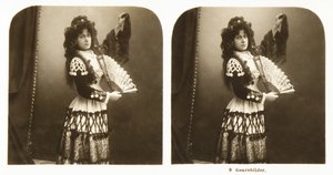 Stereoscopic card depicting a young woman in traditional Spanish costume from the Aragon area, c.1900 by German School