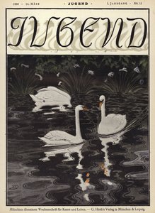 Swans on a Lake by German School