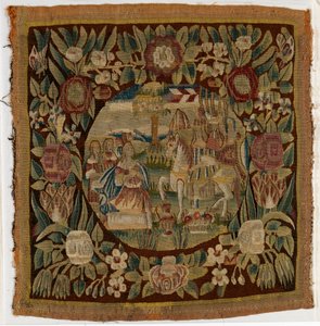 Tapestry Cushion Cover Depicting David and Abigail, Samuel XXV, Made Possibly in Hamburg, Germany, c.1615 by German School