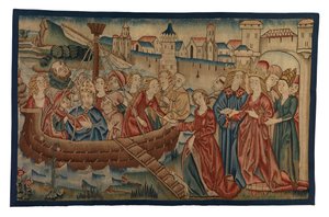 Tapestry Panel Depicting the Meeting of St Ursula and Prince Artherius in Mayence, from Middle Rhineland, End of 15th Century by German School