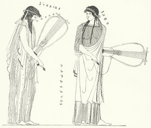 The Ancient Greek Poet Alcaeus and His Lover Sappho (engraving) by German School