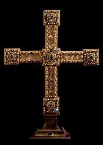 The Cross of the Empire (Reichskreuz) Made of Gold, Stones and Pearls by German Manufacture. Early 11th Century. Dim. 71x77 cm. Vienna, Kunsthistorisches Museum - The Cross of the Holy Roman Empire (Reichskreuz) Coated with Gold Leaf and Decorated with Gem by German School
