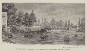 The Floods in Bavaria, the Ruined Bogenhausen Bridge, Munich