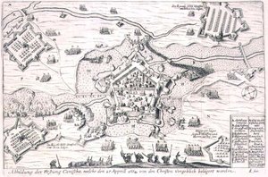 The Fortress of Canischa besieged in vain by the Christians in 1664, illustration from a book on the Ottoman campaigns in Europe, engraved by Paul Furst by German School