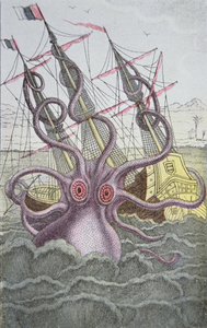 The Kraken drags down a ship by German School