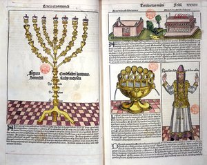 The Menorah and a Hebrew Priest, from the Nuremberg Chronicle by Hartmann Schedel (1440-1514) 1493 by German School