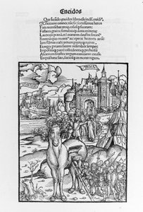 The Trojan horse. Aeneid. Xylography by Sebastian Brant