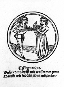 The four temperaments: phlegmatic (slow and apathetic) (xylography, Augsburg 1480)