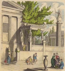 The Sacred Olive Tree on the Acropolis in Athens (Coloured Engraving) by German School