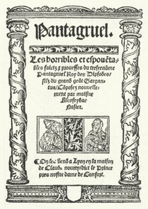 The title page from the oldest known edition of Pantagruel, a novel by Francois Rabelais