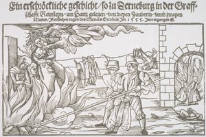 Three Witches Burned Alive, pamphlet illustration by German School