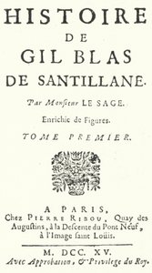 Title Page of the First Edition of Gil Blas by the French Novelist and Playwright Alain-Rene Lesage, Published in 1715 (engraving)
