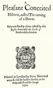 Title page of the first edition of the Shakespeare comedy The Taming of the Shrew