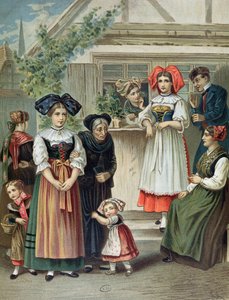 Traditional costumes of the Strasbourg region, c. 1870-80 by German School