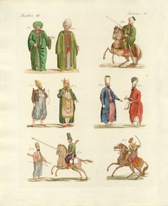 Turkish National Costumes (coloured engraving) by German School