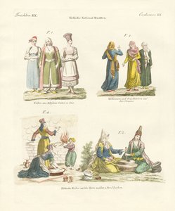 Turkish National Costumes (coloured engraving) by German School