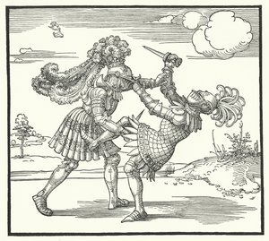 Two Knights Fighting on Foot by German School