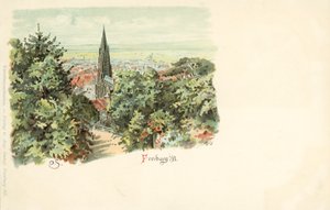 View of the city of Freiburg, Germany, with its cathedral by German School