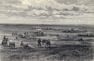 Wagon train on the prairies of South Dakota, USA by German School