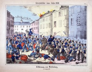 War of 1870: The Capture of Wissembourg (Battle of Weissenburg) between the soldiers of the Prussian army and the French on August 4 by German School