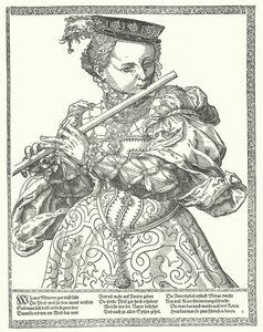 Woman playing a flute by German School