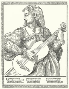 Woman playing a guitar by German School