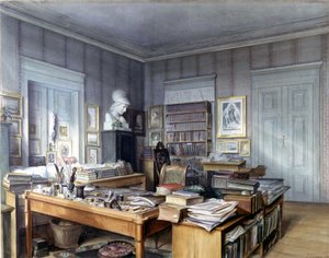 Workroom of Wilhelm Grimm in Berlin, 7 Linkstrasse. Engraving by Mr. Hoffmann. Nationalmuseum, Nuremberg. 1860 by German School
