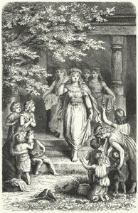 Young German women wearing wreaths to celebrate the festival of Eostre (Ostara) by German School