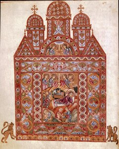 Nativity. Miniature of the Codex of Egbert by the school of Reichenau. 980 approx. Cividale del Friuli, Museo Archeologico or Cathedral of Cividale