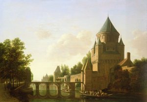 Evening View of the Kleine Houtpoort in Haarlem by Gerrit Adriaensz Berckheyde