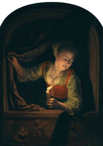 Young Woman with a Lighted Candle at a Window by Gerrit Dou