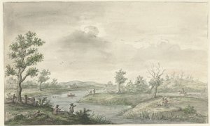 Landscape with Winding River and Anglers by Gerrit Grasdorp (possibly)