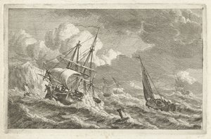 Ships in Distress by a Rocky Coast (Various Ships on the Water) by Gerrit Groenewegen