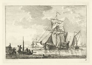 Four Sailing Ships on Calm Water by Gerrit Groenewegen