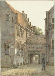 View of the Entrance to the Latin School, the St. Hieronymus School, on the Kromme Nieuwegracht in Utrecht by Gerrit Lamberts