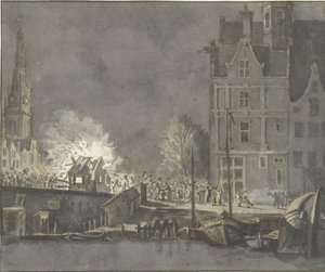 Burning of the Customs Houses at the Nieuwebrug in Amsterdam by Gerrit Lamberts