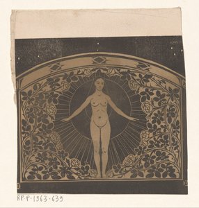 Design for the frame of a calendar for 1901 with a woman and flowers by Gerrit Willem Dijsselhof